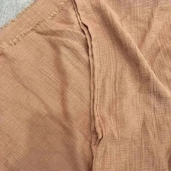 [OS]  Eileen Fisher V-Neck Organic Cotton Fringe-Trim Poncho Peach - Picture 4 of 8